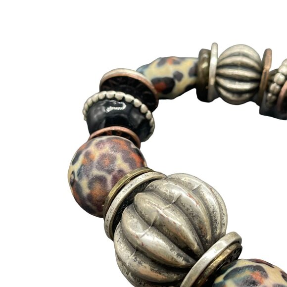 Multicolor Animal Print Textured Chunky Beaded Stretch Bangle Bracelet - Picture 4 of 5